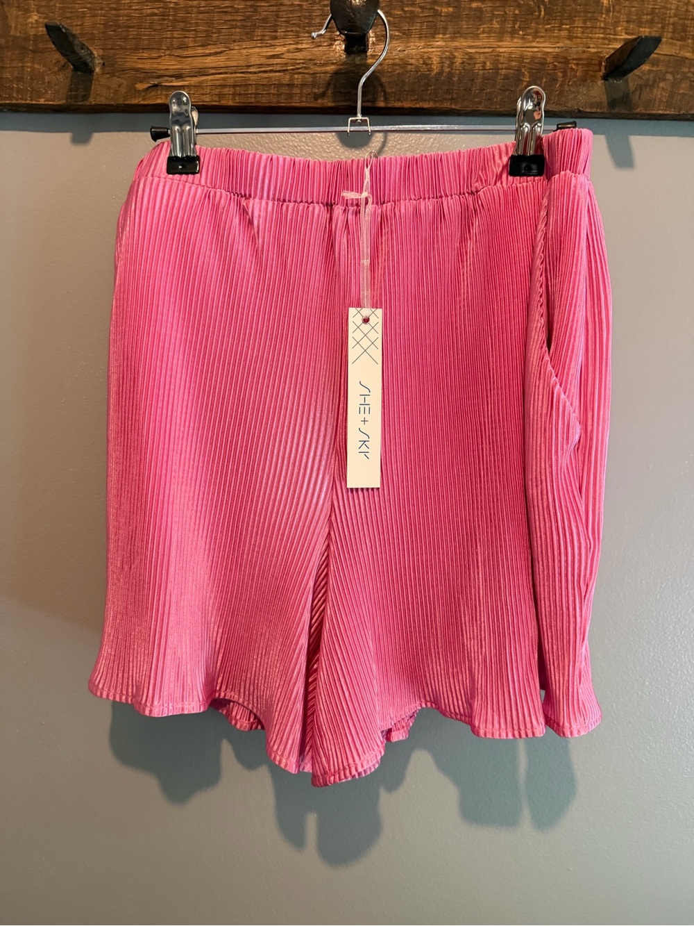 She + Sky Hot Pink Ribbed Shorts